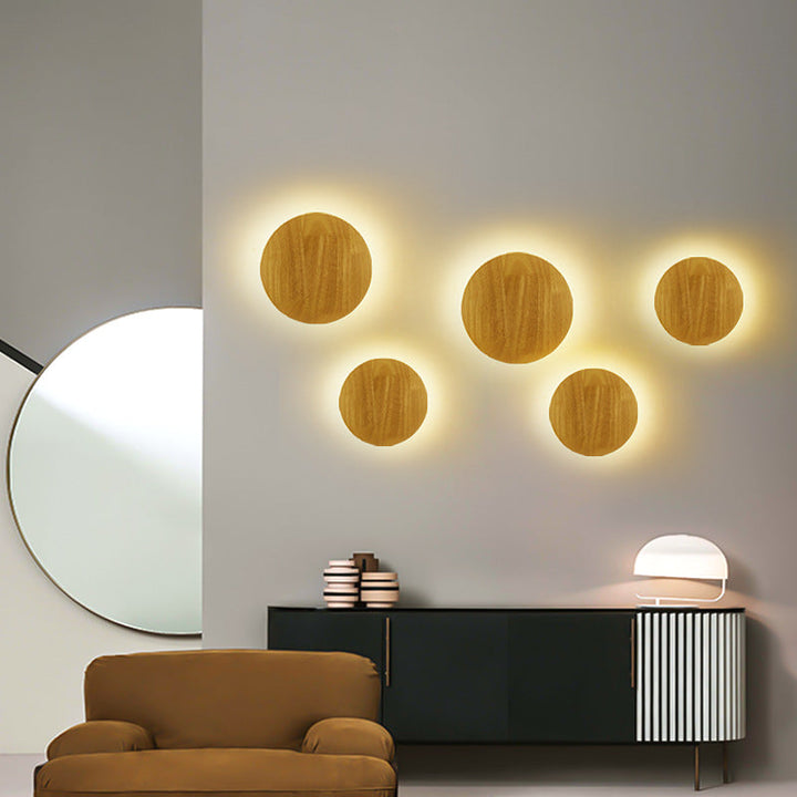 Stornfield | Modern Minimalist Irregular Oval Round Wood LED Wall Lamp for Living Room