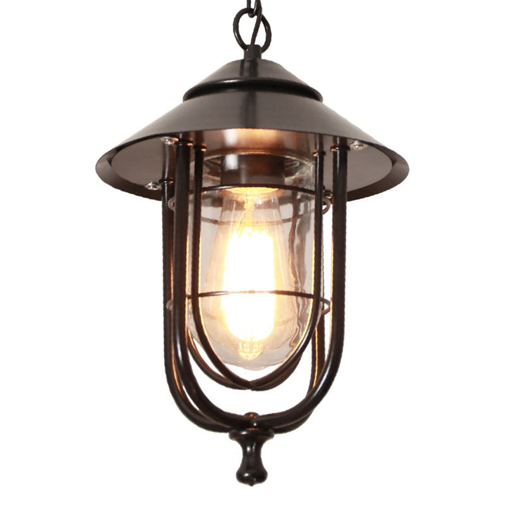 Industrial Vintage Aluminum Cage Glass 1-Light Outdoor Waterproof Pendant Light | Stornfield