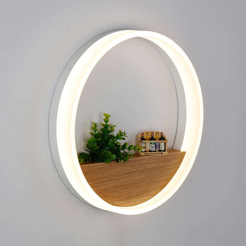 Stornfield | Lumoshelf LED Wall Sconce | Solid Wood with Shelf | Round Wall Light | Warm & White Light