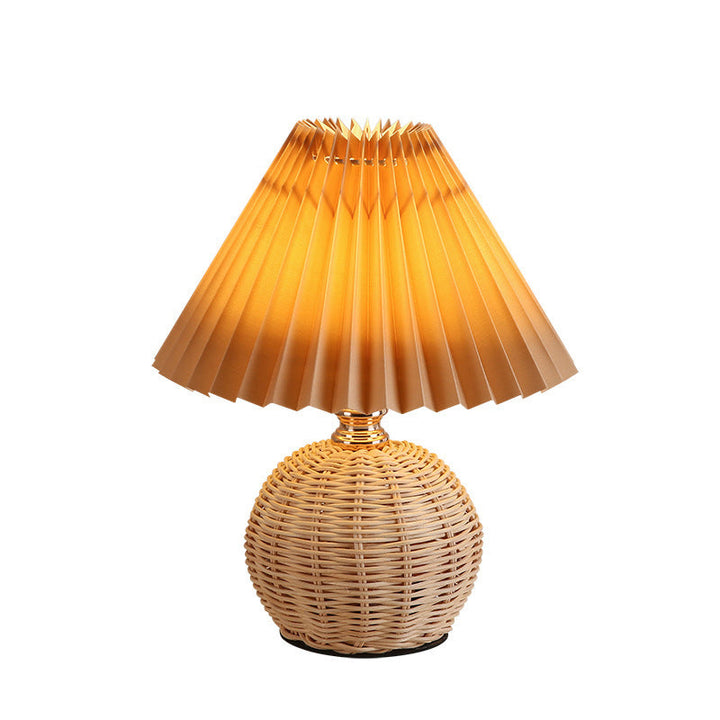 Stornfield | RattaLume Nordic LED Table Lamp | Woven Rattan and Foldable Fabric Lampshade | Ambient Light | Bedroom Decor