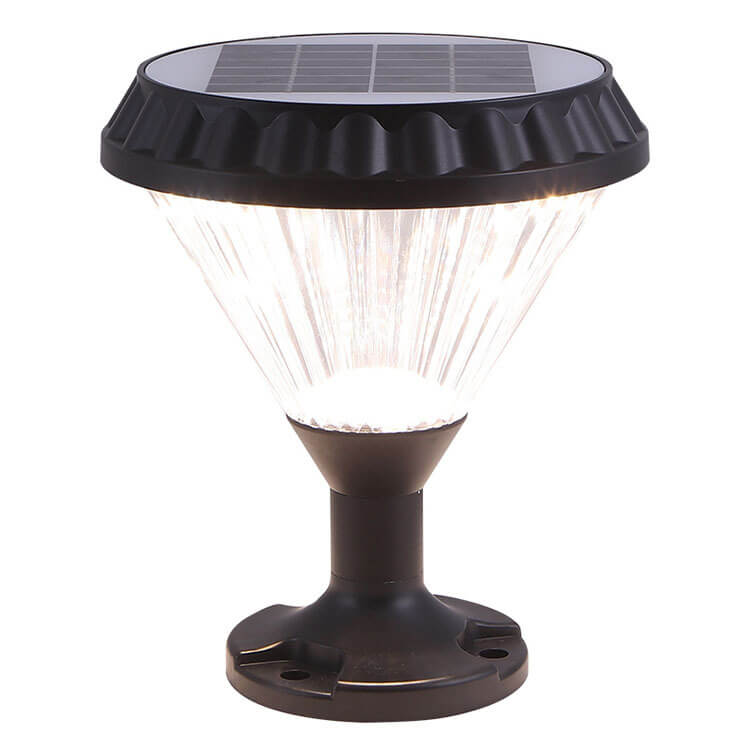 Modern Black Solar Die-Cast Aluminum Glass Outdoor Patio Waterproof Column Head Light | Stornfield