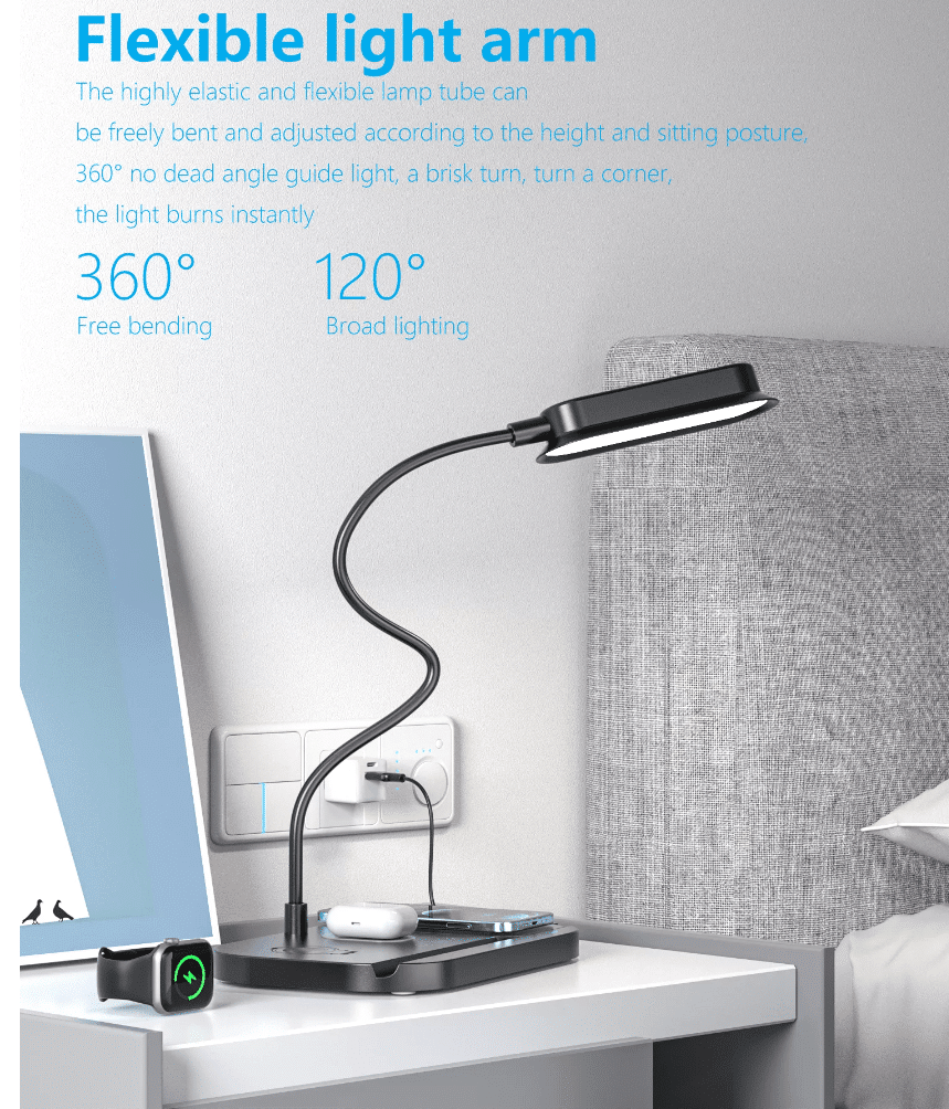 LED table lamp with dimmer and wireless charger for smartphones (4-in-1) | Stornfield