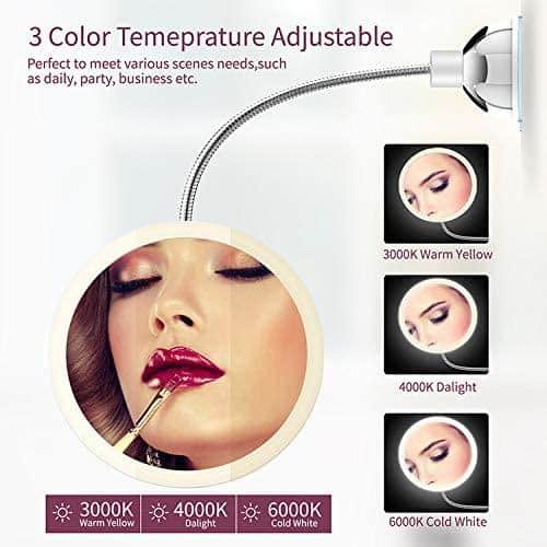 Makeup mirror with LED &amp; magnification - with suction cup and flexible arm | Stornfield