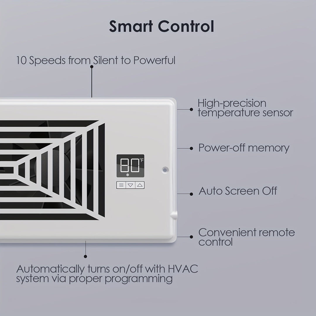 4" x 10" Smart Register Booster Fan – HVAC Building Supplies with Remote Control, Thermostat Control – Quiet Operation for Efficient Heating and Cooling | Stornfield