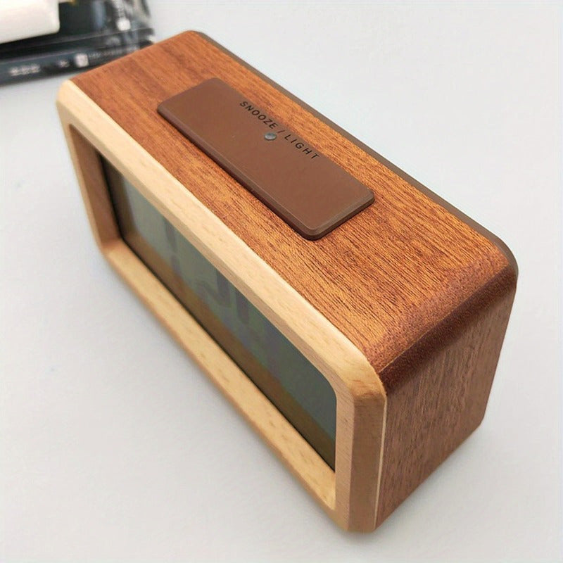 Elegant Wooden Alarm Clock with Calendar & Temperature Display | Stornfield