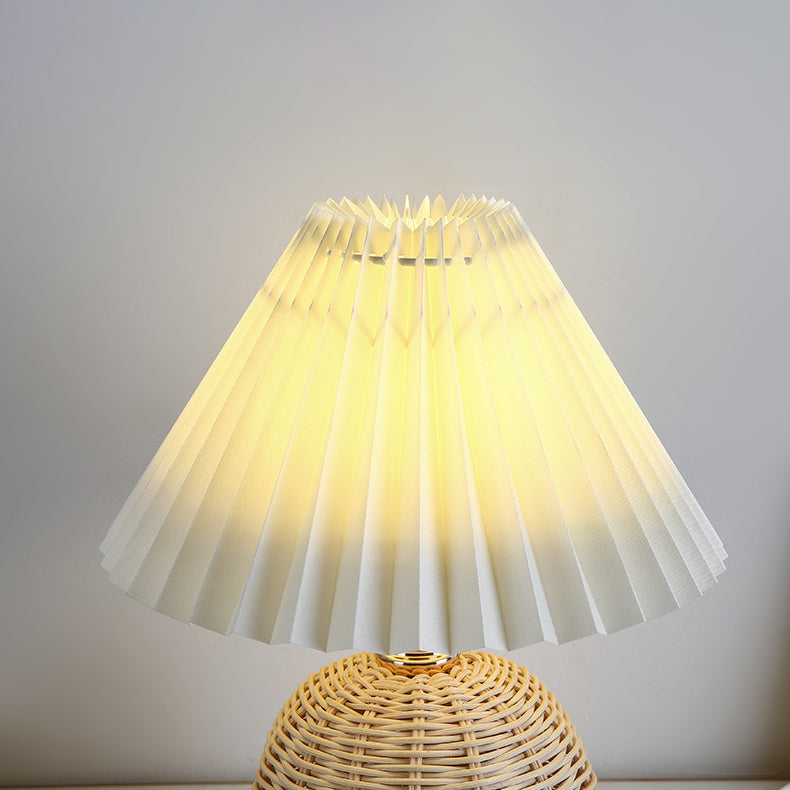 Stornfield | RattaLume Nordic LED Table Lamp | Woven Rattan and Foldable Fabric Lampshade | Ambient Light | Bedroom Decor