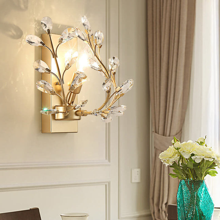 Stornfield | Luminis Wall Sconce | Luxury Crystal Design | Leaf Pattern | 1-Light & Modern