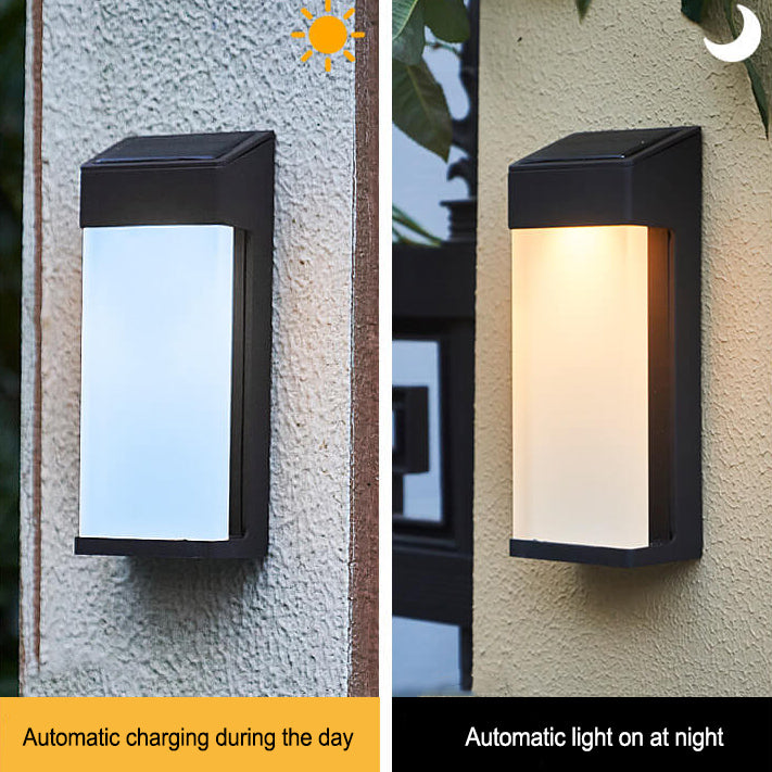Solar Square Frosted Glass Waterproof Outdoor LED Wall Sconce Lamp | Stornfield
