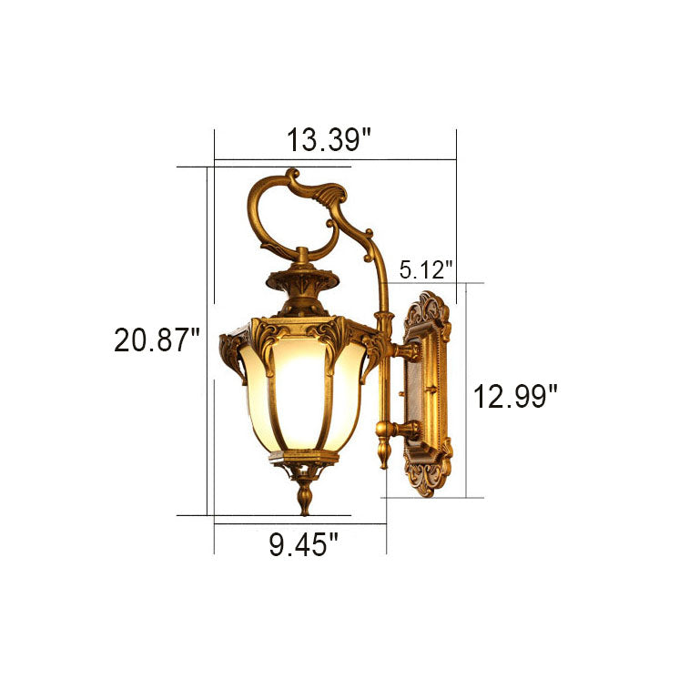 European Retro Aluminum Glass Carved Lantern 1-Light Outdoor Waterproof Wall Sconce Lamp | Stornfield