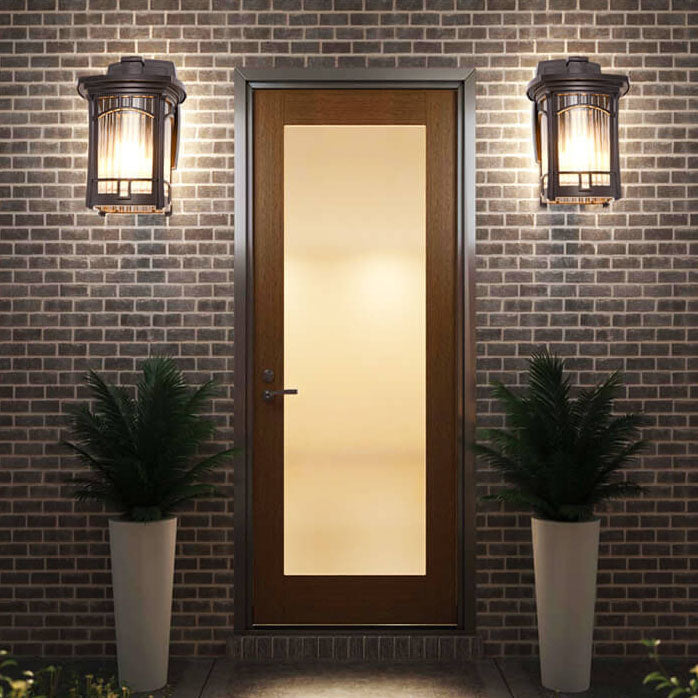Modern Square Aluminum Glass Carved 1-Light Outdoor Waterproof Wall Sconce Lamp | Stornfield