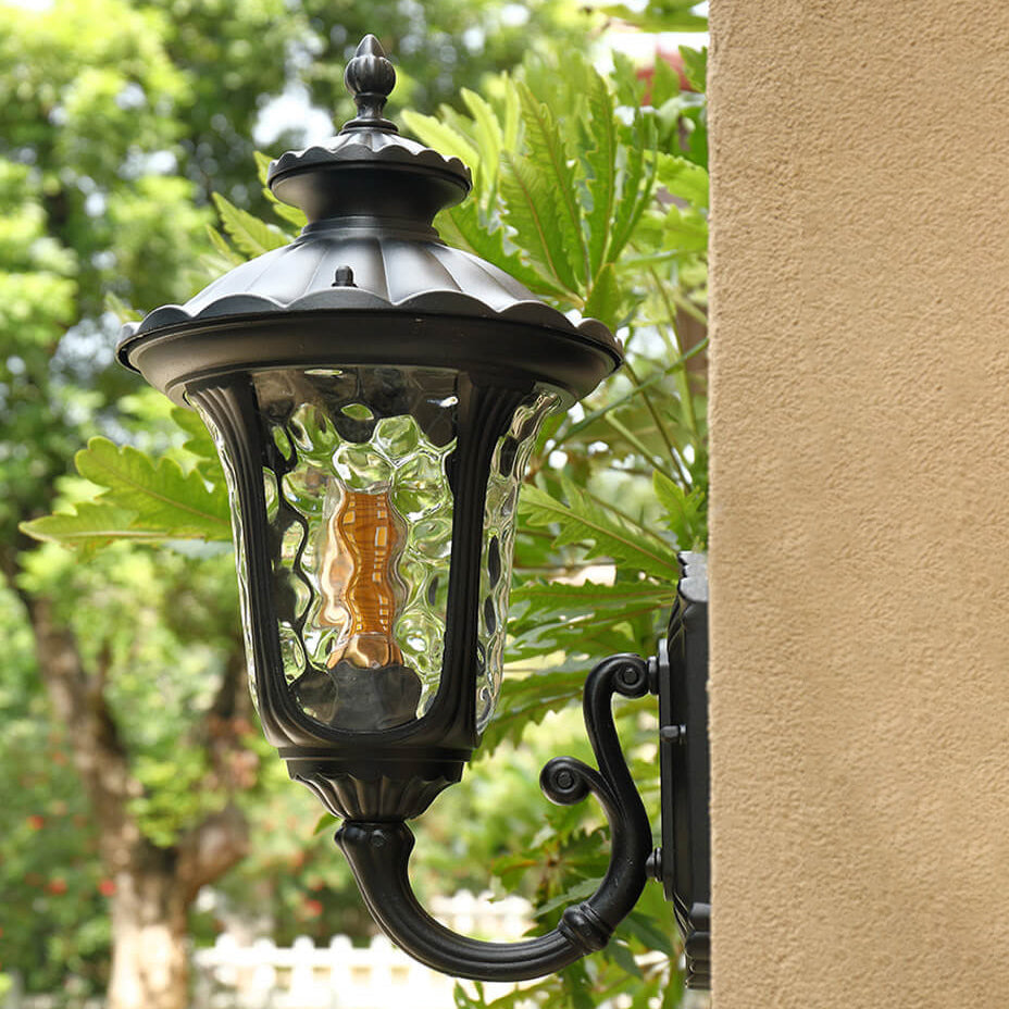 European Retro Waterproof Stone Pattern Glass Lampshade 1-Light Outdoor Wall Sconce Lamp | Stornfield