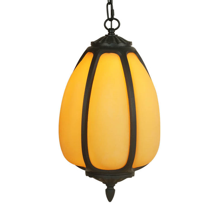 Traditional Chinese Waterproof Aluminum PC Dolomite Elliptical Pumpkin 1-Light Pendant Light For Ourdoor Patio | Stornfield