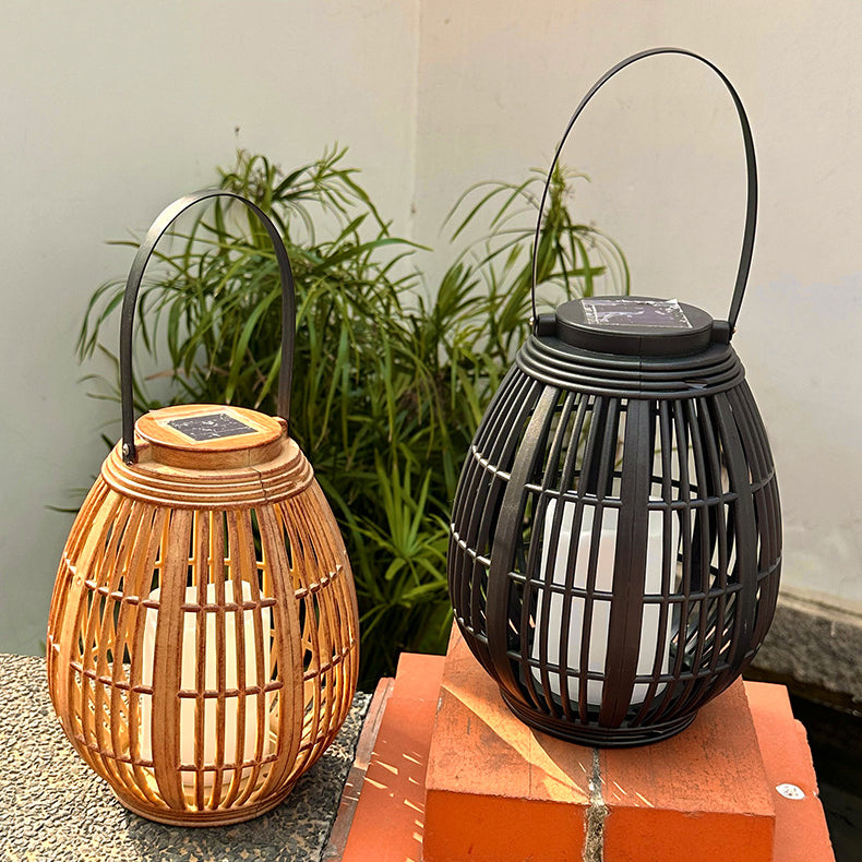 Modern Art Deco Solar Round Lantern Rattan LED Outdoor Landscape Light For Garden | Stornfield