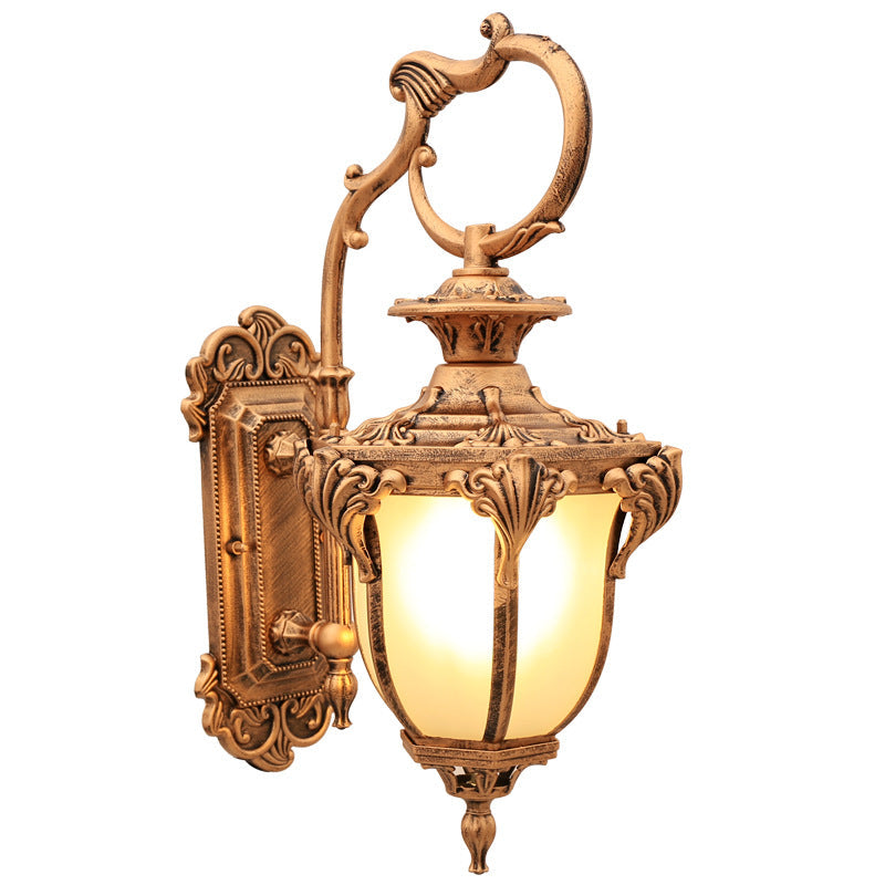 European Retro Aluminum Glass Carved Lantern 1-Light Outdoor Waterproof Wall Sconce Lamp | Stornfield