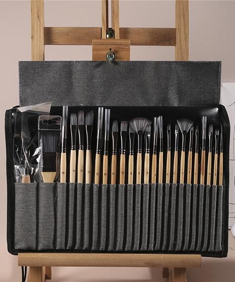 Brush set 24-piece with roll-up case and palette knife | Stornfield