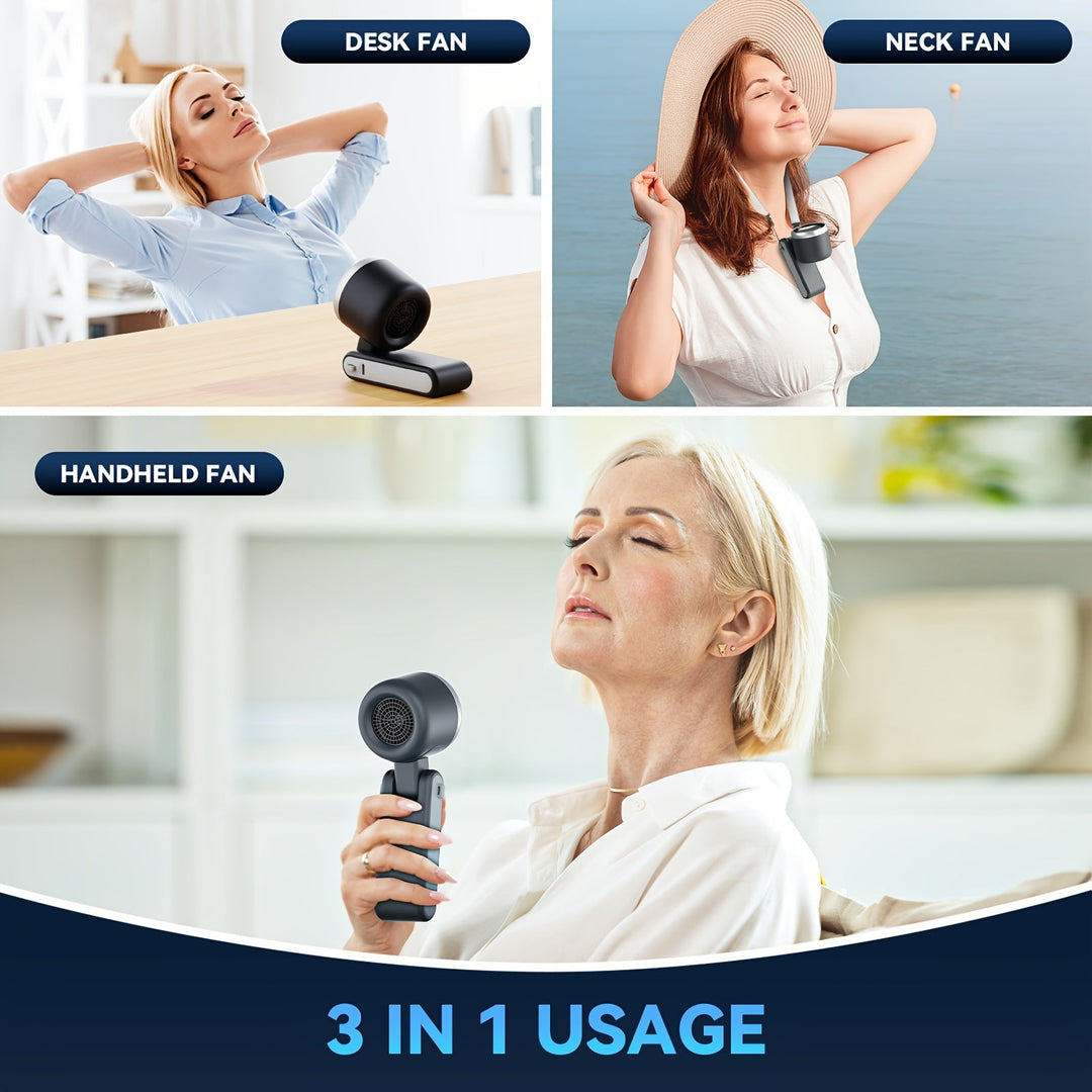 12 Hour Turbo Handheld Fan with LED Light - 5 Speed Battery Operated Cooling Fan, 3 in 1 Air Turbo Technology - Compact Design for Outdoor, Travel and Daily Use | Stornfield