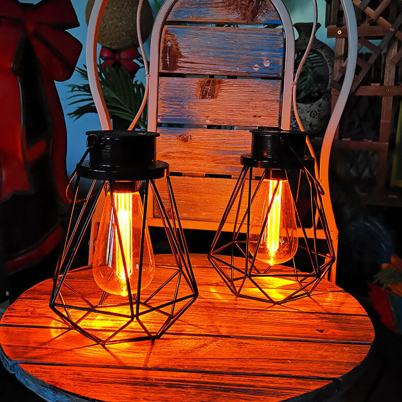 Solar Retro Iron Lantern Geometry LED Decorative Outdoor Landscape Light | Stornfield