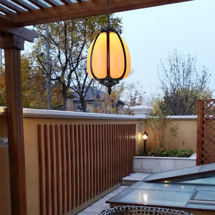 Traditional Chinese Waterproof Aluminum PC Dolomite Elliptical Pumpkin 1-Light Pendant Light For Ourdoor Patio | Stornfield