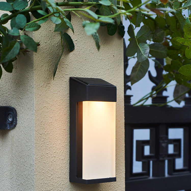 Solar Square Frosted Glass Waterproof Outdoor LED Wall Sconce Lamp | Stornfield