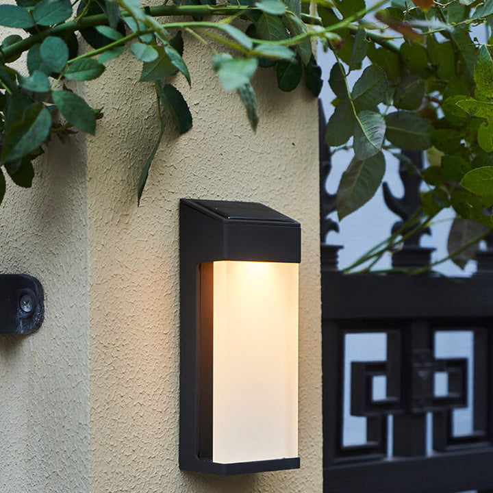 Solar Square Frosted Glass Waterproof Outdoor LED Wall Sconce Lamp | Stornfield