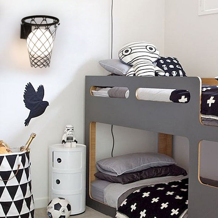 Stornfield | Slamora Applique Murale Enfant | Design Panier de Basketball | Verre & Métal | Style Art Déco | Lumière de Chambre
