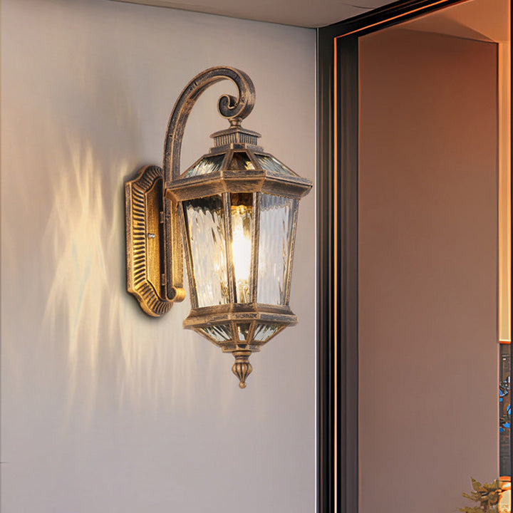 Traditional European Waterproof Aluminum Glass Octagon Cylinder 1-Light Wall Sconce Lamp For Garden | Stornfield