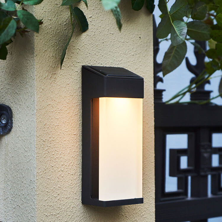 Solar Square Frosted Glass Waterproof Outdoor LED Wall Sconce Lamp | Stornfield