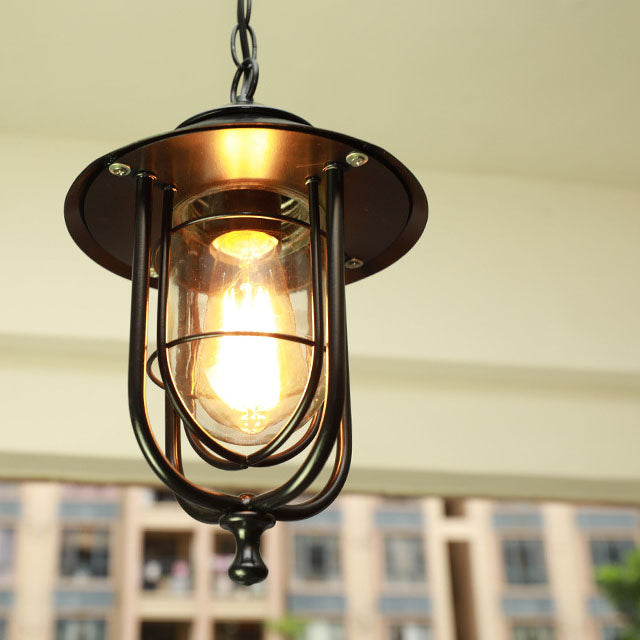 Industrial Vintage Aluminum Cage Glass 1-Light Outdoor Waterproof Pendant Light | Stornfield