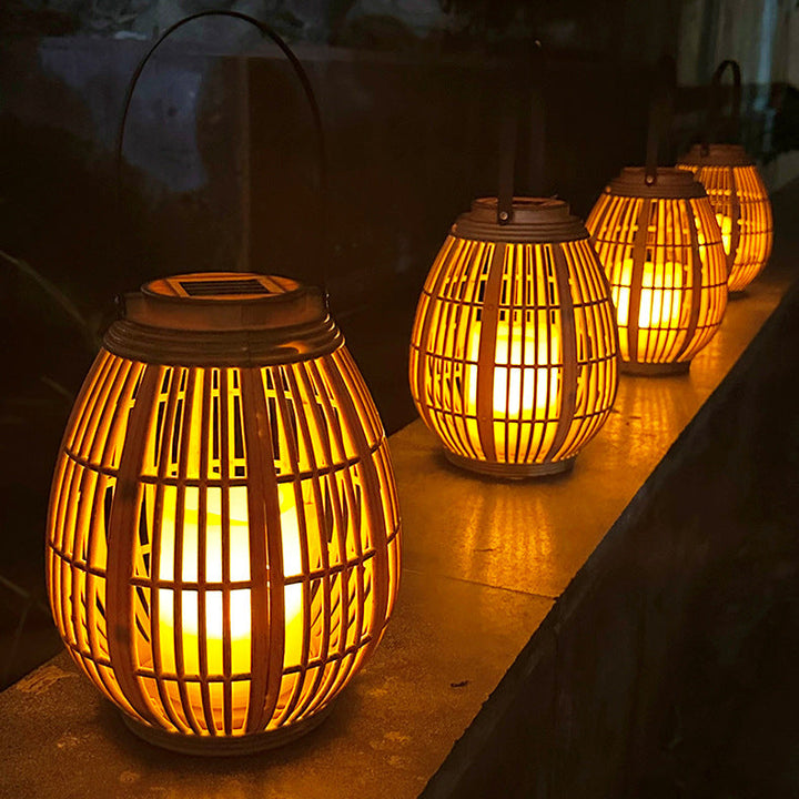 Modern Art Deco Solar Round Lantern Rattan LED Outdoor Landscape Light For Garden | Stornfield