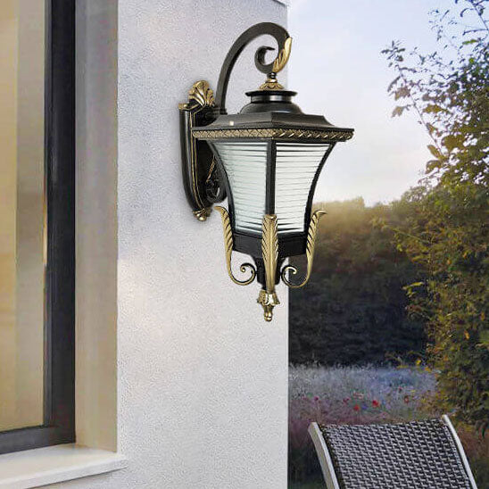 European Vintage Outdoor Square Cage Aluminum Glass 1-Light Wall Sconce Lamp | Stornfield