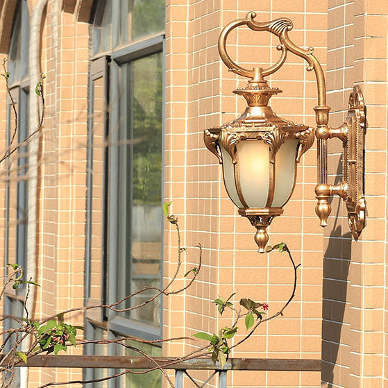 European Retro Aluminum Glass Carved Lantern 1-Light Outdoor Waterproof Wall Sconce Lamp | Stornfield