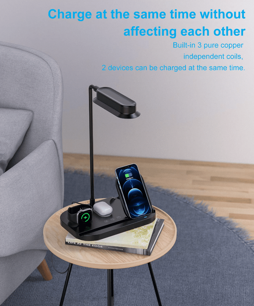 LED table lamp with dimmer and wireless charger for smartphones (4-in-1) | Stornfield