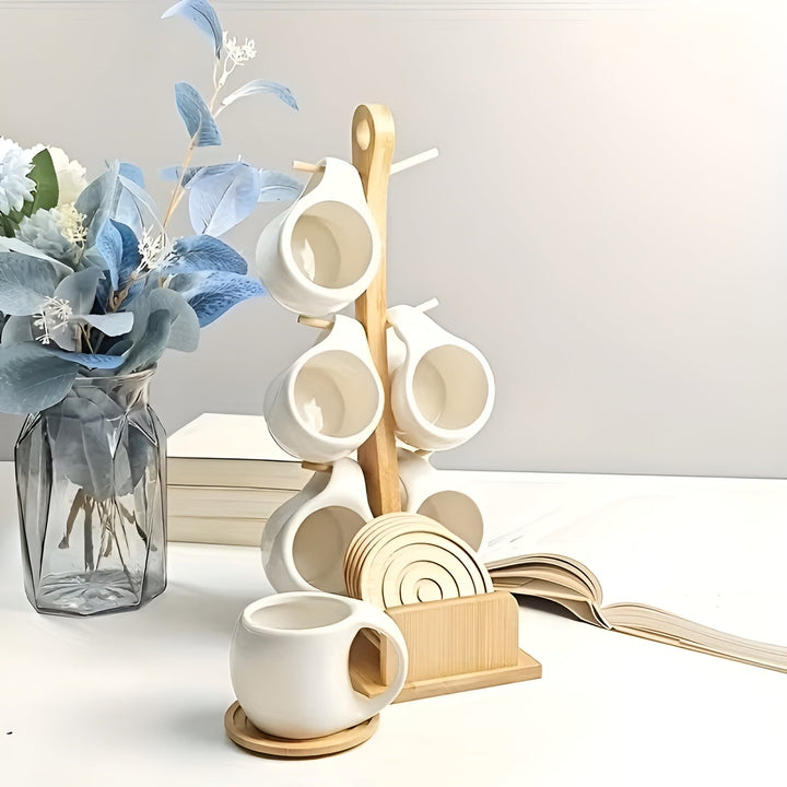 Ceramic Coffee Mug Set with Saucer & Stand – Stylish and Decorative | Perfect for Café and Home | Stornfield