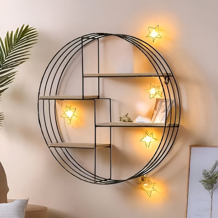 Round Wall Shelf with 4 Levels – Retro Design made of Wood & Metal | Decorative Hanging Shelf for Living Room, Bathroom & Bedroom | Stornfield