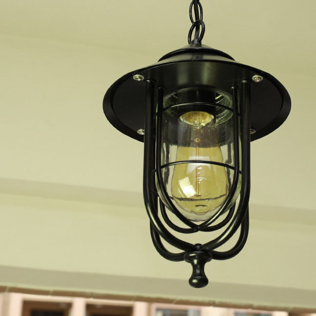 Industrial Vintage Aluminum Cage Glass 1-Light Outdoor Waterproof Pendant Light | Stornfield