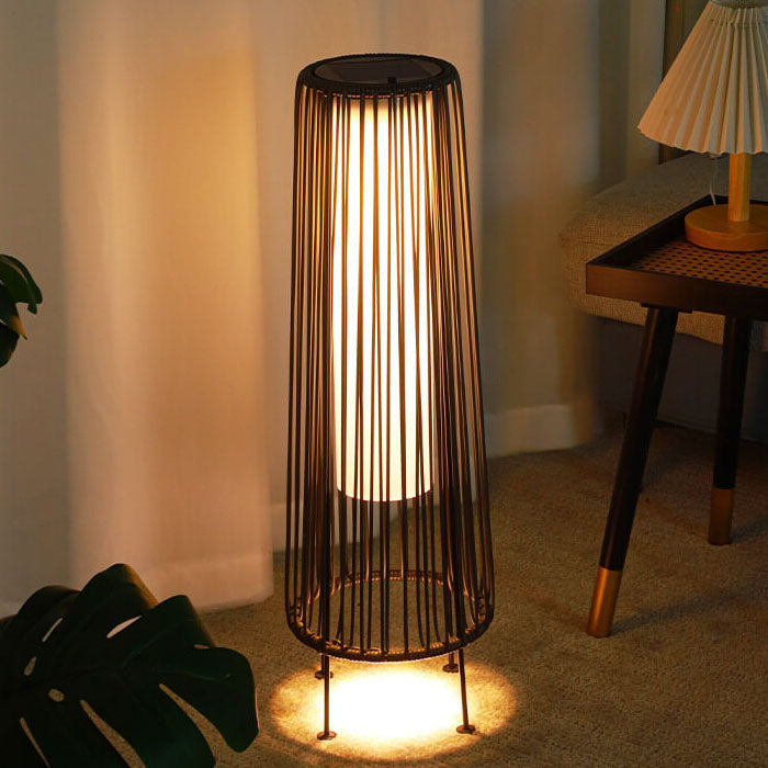 Modern Shabby Chic Solar Round Trapezoidal Iron Rattan Wicker LED Outdoor Light For Outdoor Patio | Stornfield