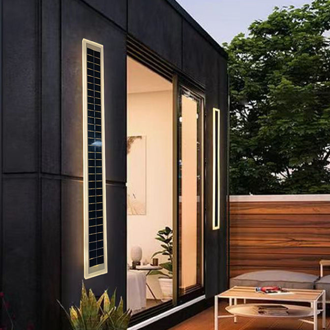 Minimalist Outdoor Solar Rectangular Strip Waterproof Patio LED Wall Sconce Lamp | Stornfield