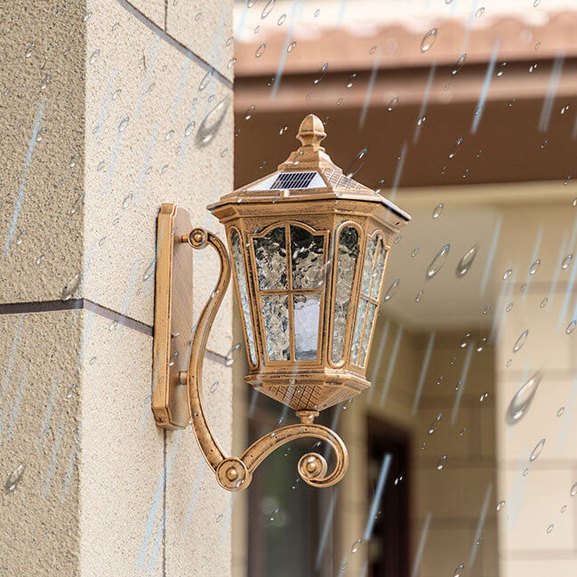 European Solar Outdoor Lantern Aluminum Glass Waterproof 1-Light Wall Sconce Lamp | Stornfield