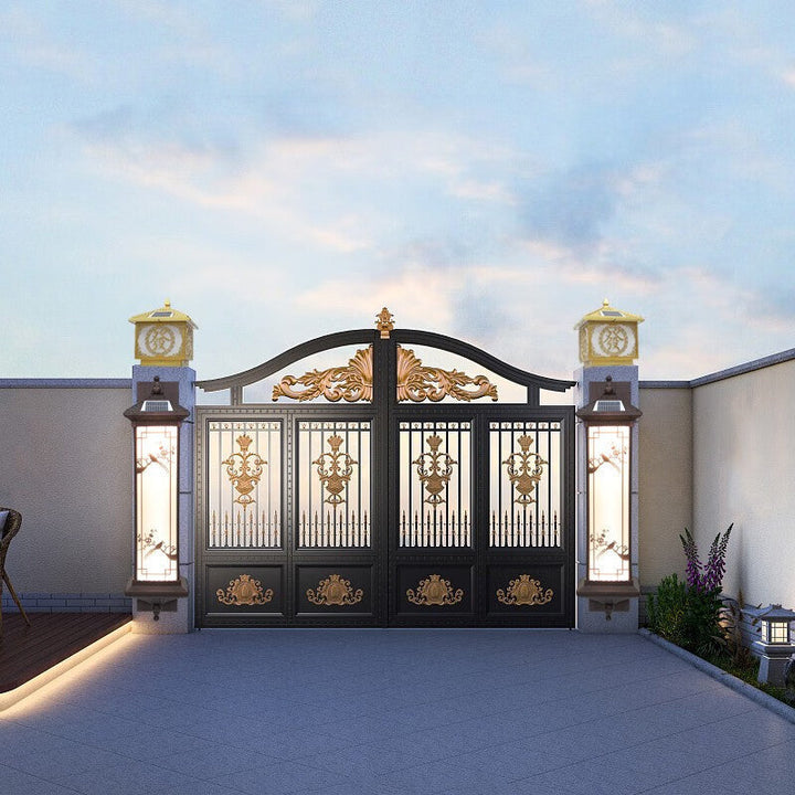 Traditional Chinese Rectangular Aluminum Glass Solar LED Wall Sconce Lamp For Garden | Stornfield