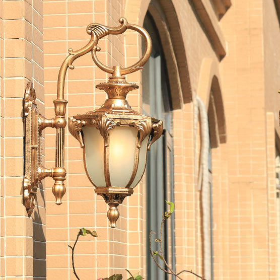 European Retro Aluminum Glass Carved Lantern 1-Light Outdoor Waterproof Wall Sconce Lamp | Stornfield