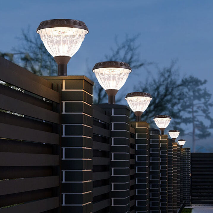 Modern Black Solar Die-Cast Aluminum Glass Outdoor Patio Waterproof Column Head Light | Stornfield