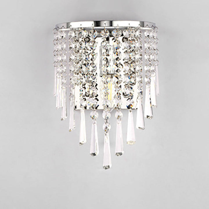 Stornfield | Modern Luxury Octagonal Semi-Round Crystal Stainless Steel Pearl 1-Light Sconce for Living Room