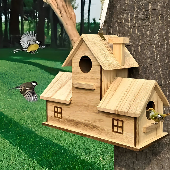 WoodlandBird House- Wooden Hanging Birdhouse with 3-Hole | Stornfield