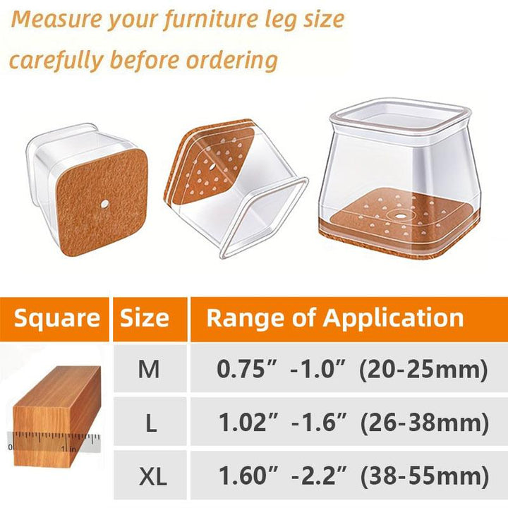 Stornfield | Clear Silicone Chair Leg Caps with Integrated Felt Pads