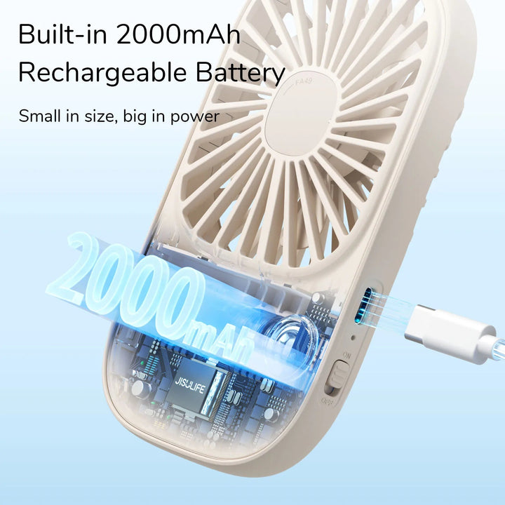 Mini Handheld USB Rechargeable Fan with 3 Speeds, Portable Lash Fan & Desk Stand | Stornfield