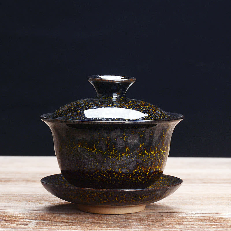 Stornfield | Vintage Sancai Ceramic Teacup with Lid and Saucer