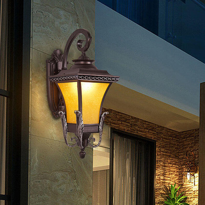 European Vintage Outdoor Square Cage Aluminum Glass 1-Light Wall Sconce Lamp | Stornfield