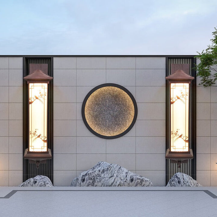 Traditional Chinese Rectangular Aluminum Glass Solar LED Wall Sconce Lamp For Garden | Stornfield