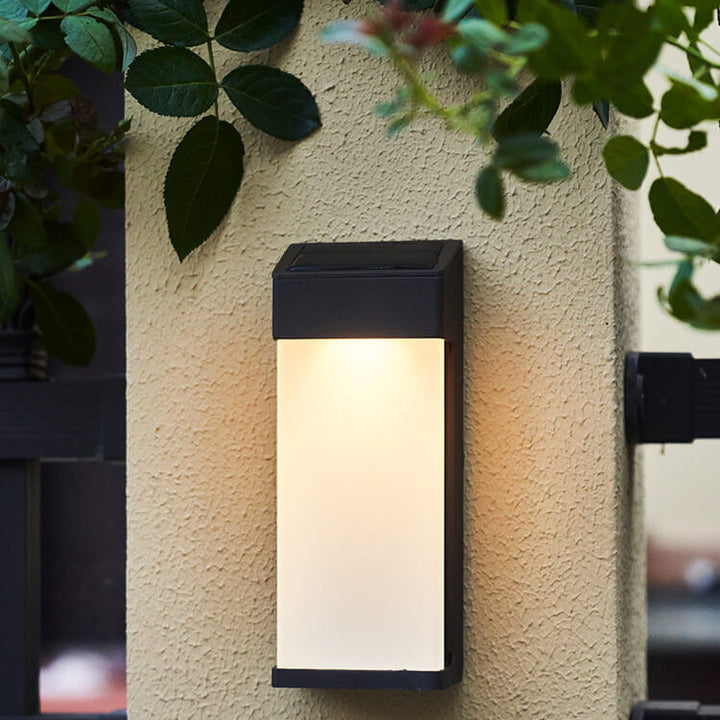 Solar Square Frosted Glass Waterproof Outdoor LED Wall Sconce Lamp | Stornfield