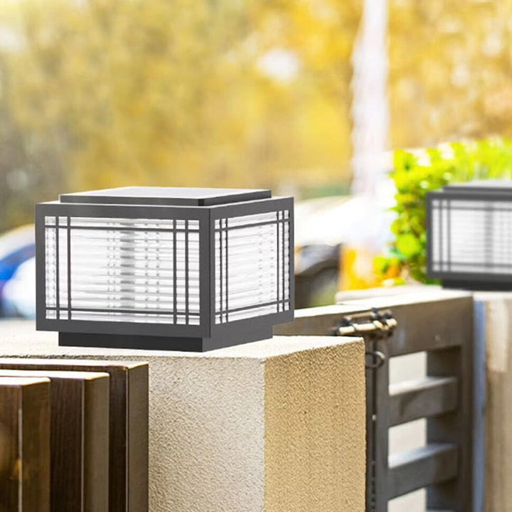 Traditional Chinese Square Aluminum Glass 1-Light Post Head Light For Garden | Stornfield